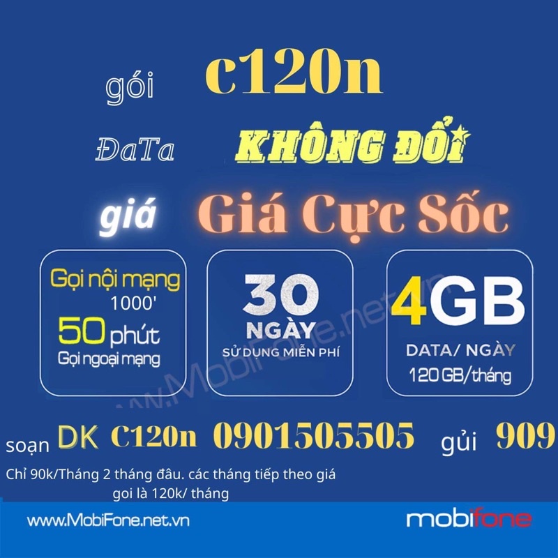 Sim 4g mobifone số đẹp, dễ nhớ đầu 09 đồng giá. đăng ký được các gói DTHN, c120 sử dụng toàn quốc.