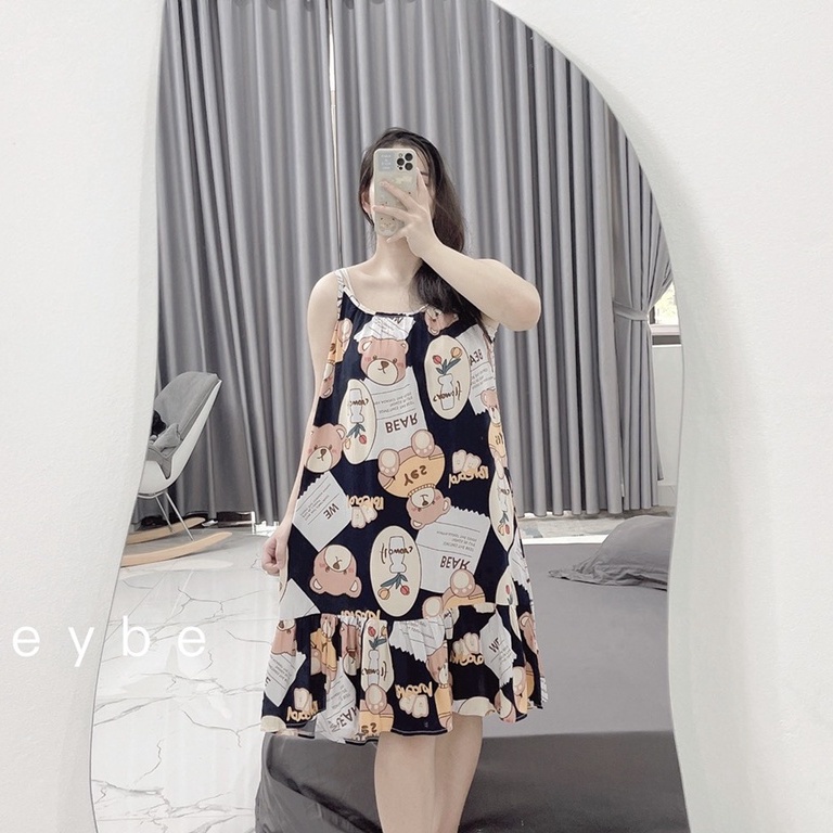 Váy hai dây lanh ngủ mát mặc nhà dáng dài mùa hè VN1 Freesize 68kg