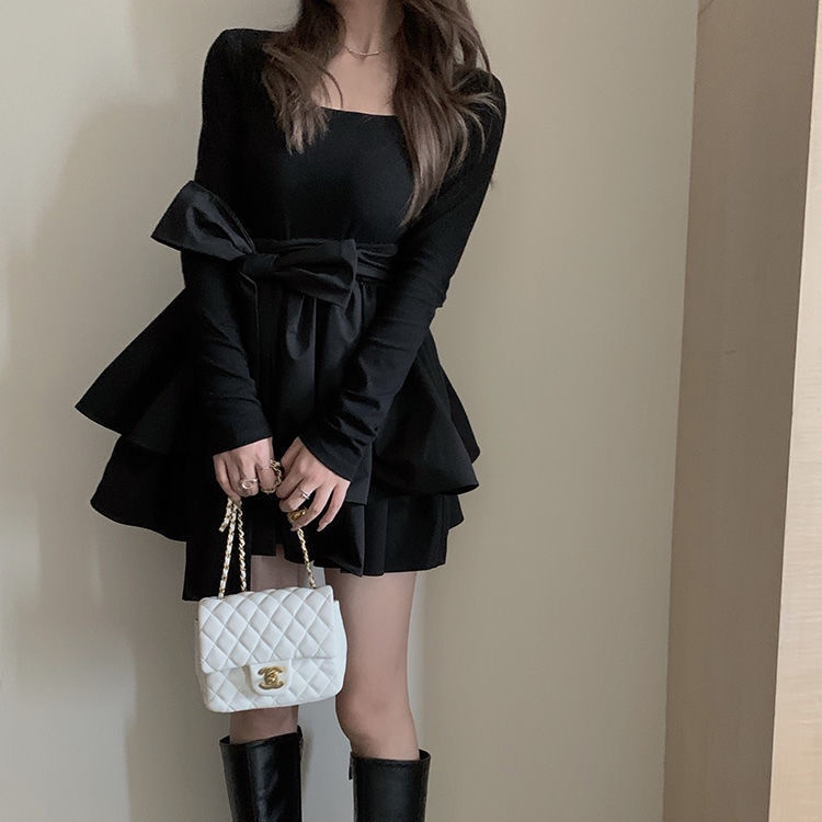 Váy babydoll Đầm Tay Dài Phồng Thắt Nơ Thời Trang Mùa Xuân Mới 2022 Dành Cho Bạn Nữ váy xinh váy tiểu thư