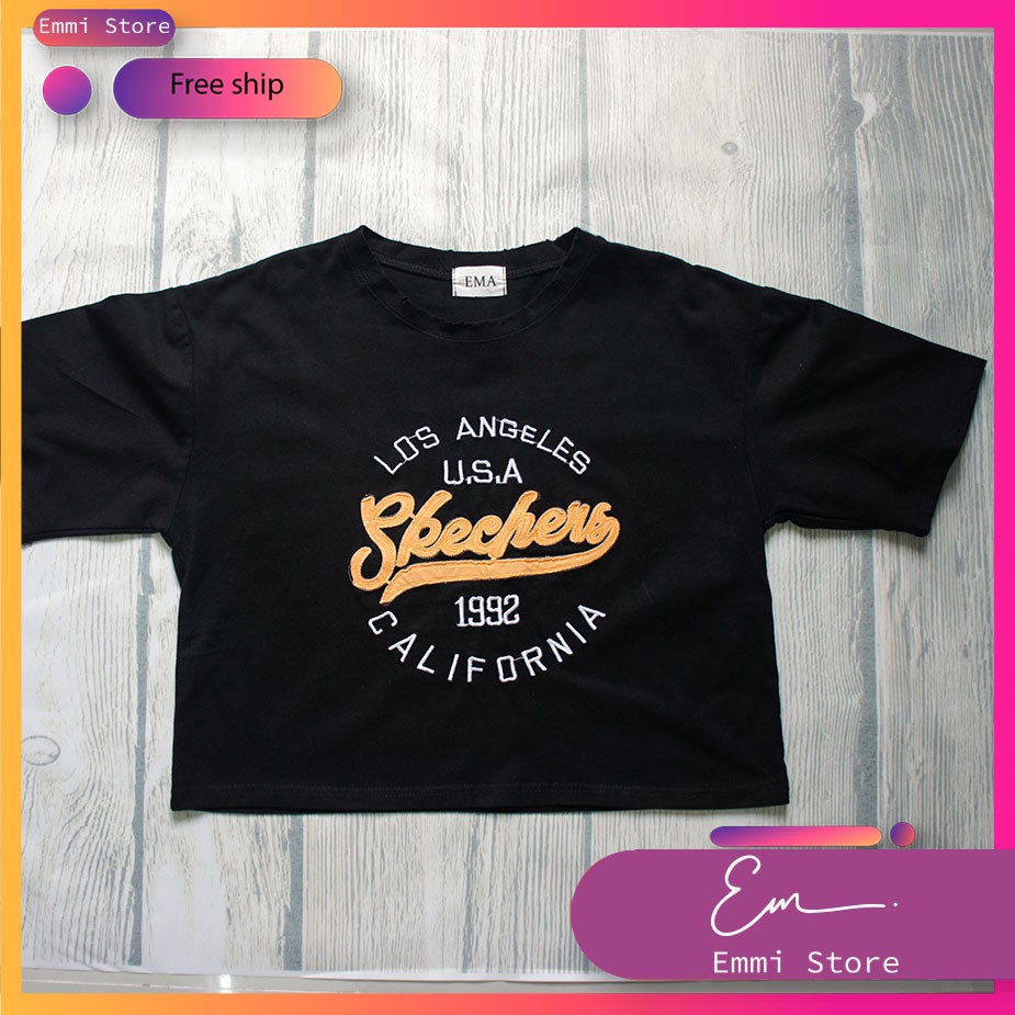 Áo Thun Nữ 💙 FREESHIP💙 Áo Croptop Ema Hàng Nhập QC Cao Cấp, Hình Thêu Đẹp, Siêu Yêu, Chuẩn Hàng Shop