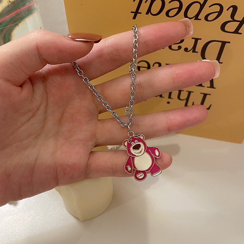 Vòng cổ Mặt Gấu Hồng Dễ Thương Phong Cách Hip Hop Dành Cho Học Sinh