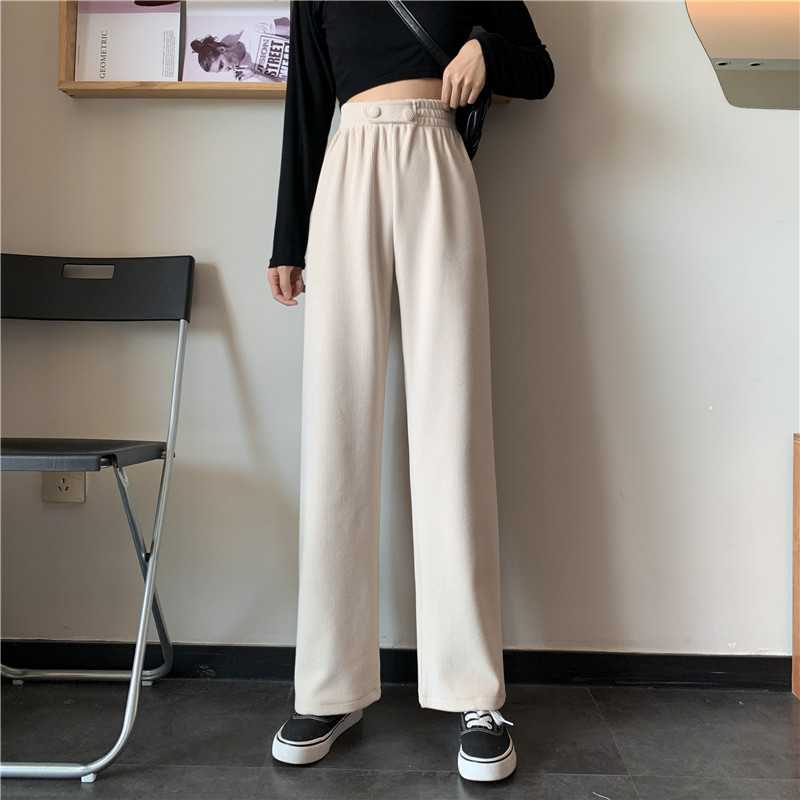 SUXI Quần Dài Lưng Cao Ống Rộng Màu Sắc Đơn Giản Có Size Lớn Phong Cách Hàn Quốc Dành Cho Nữ