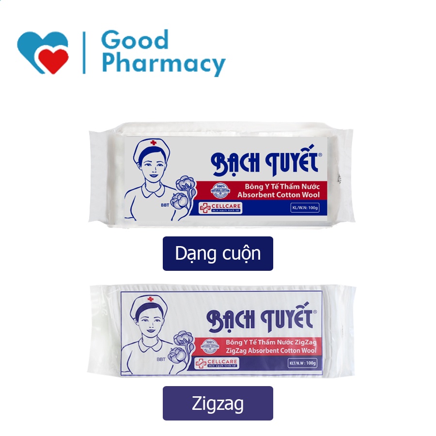Bông gòn y tế thấm nước Bông Bạch Tuyết vô trùng gói 100g, dạng cuộn / dạng zigzag tiện dụng