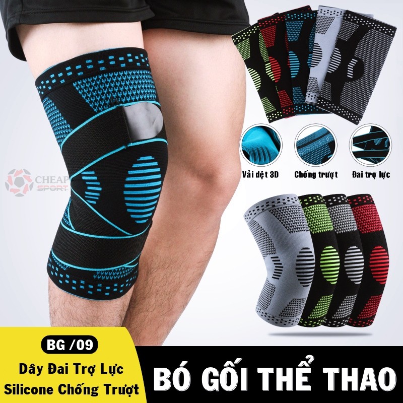 Bảo Vệ Đầu Gối BG/09 Bó Gối Thể Thao Tích Hợp Dây Đai Trợ Lực Chơi Bóng Rổ Bóng Chuyền Tập Gym Chạy Bộ Bóng Đá