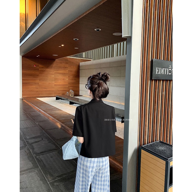 Áo khoác vest tay ngắn màu đen thanh lịch hợp thời trang cho nữ