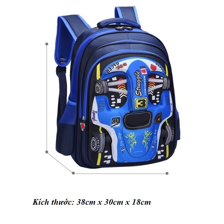 Balo học sinh chống gù, chống thấm nước cao cấp in hình 3D oto - BLHS12
