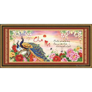 Tranh thêu 3d cha mẹ 53511 có cườm chưa thêu.