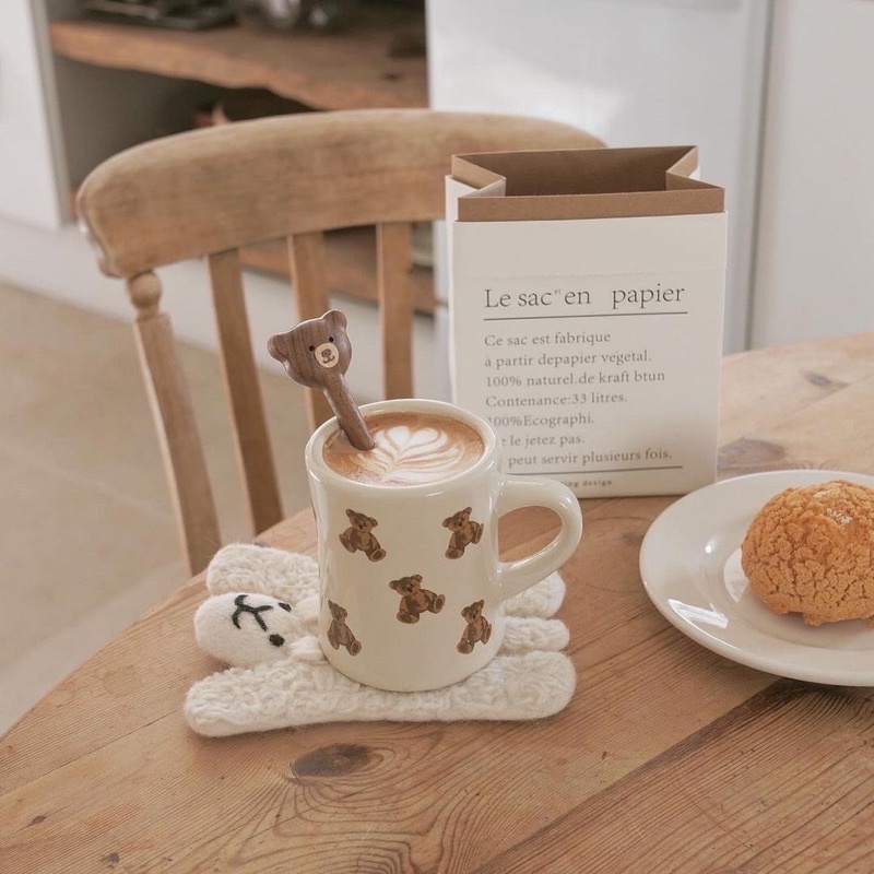 Cốc sứ gấu teddy bear, cốc cafe giữ nhiệt tốt