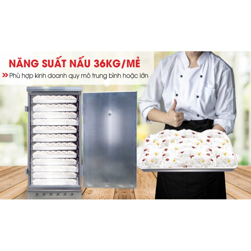 Tủ Nấu Cơm 36 Kg Gạo/ Mẻ Bằng Gas 12 Khay Nhập Khẩu NEWSUN - Hàng Chính Hãng