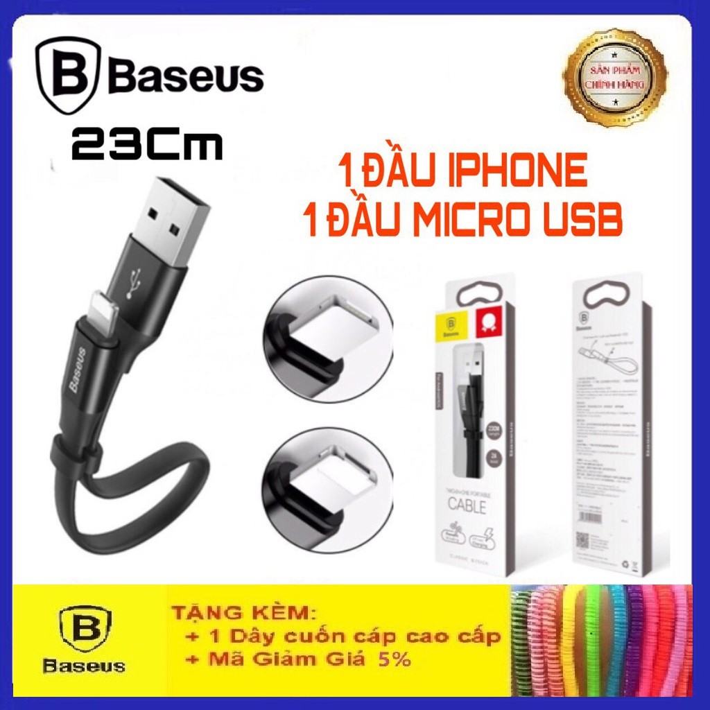 Cáp Sạc Đa Năng Baseus 2 in 1💝Cao Cấp💝Cáp Sạc 1 Đầu Cắm 2 Chân Lightning & Micro USB- Dài 23cm- Dây Sạc Đa Năng 2 in 1