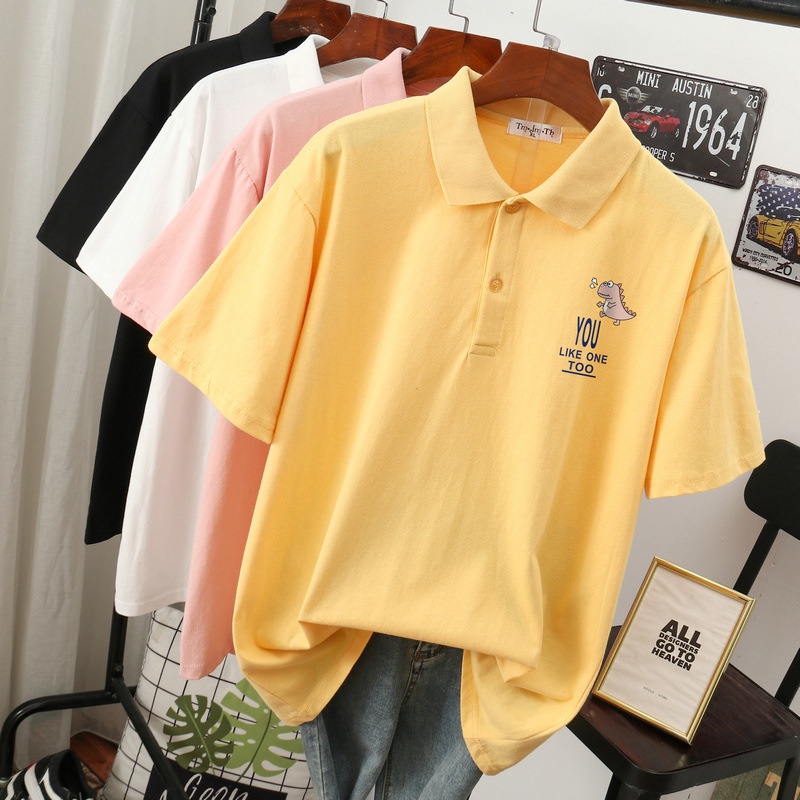Polo Áo Thun Form Rộng Chất Vải Mềm Mát In Hình Chú Khủng Long Vội Vã Thoải Mái Tinh Tế Hợp Thời Trang TTQ0324