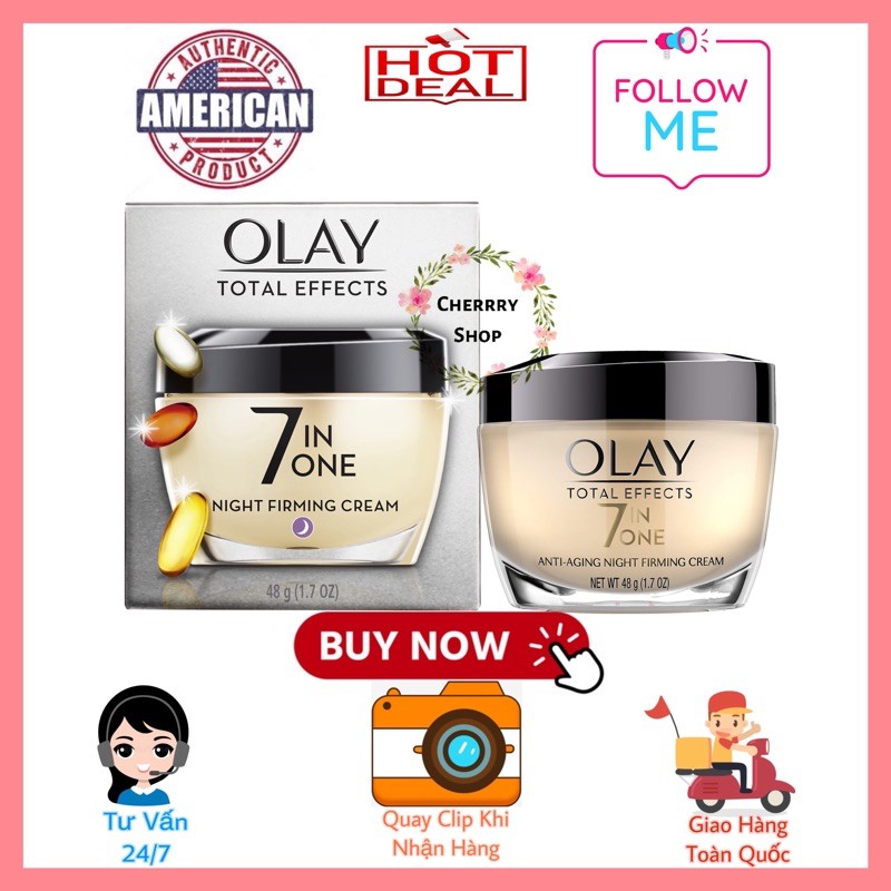 [Hàng USA] Kem dưỡng da ban đêm chống lại 7 dấu hiệu lão hóa Olay Total Effects Anti – Aging Night Firming Cream (48g)