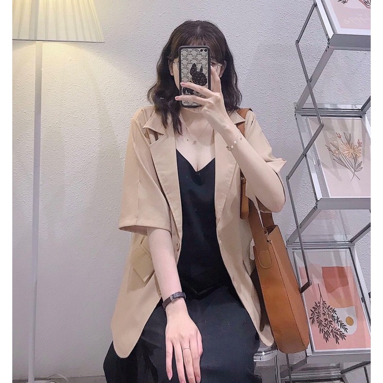 Áo khoác Vest Blazer 2 nút túi nắp trắng đen nude tay ngắn (ảnh thật) | BigBuy360 - bigbuy360.vn