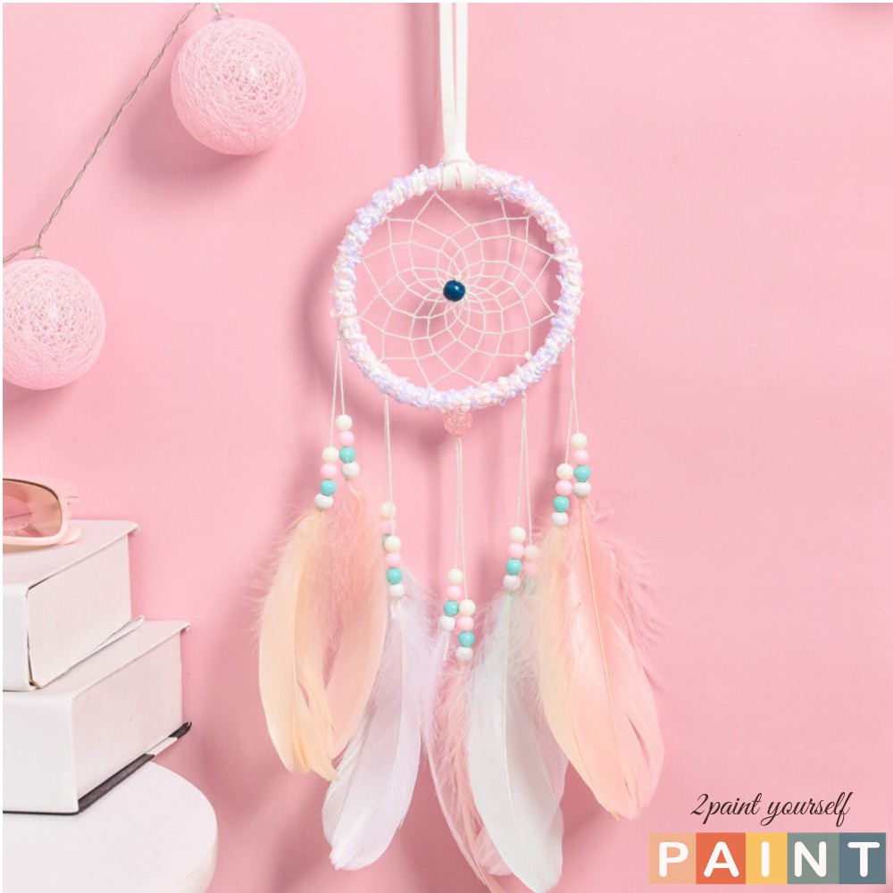 Dreamcatcher lông vũ gắn đèn led decor, Đèn led trang trí