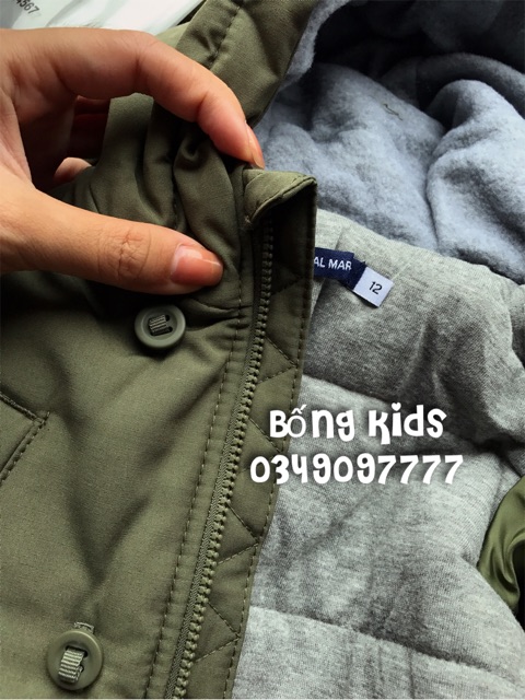 Áo Parka Bé Trai Túi Nắp Rêu Bạc Original Mảines 7-8kg