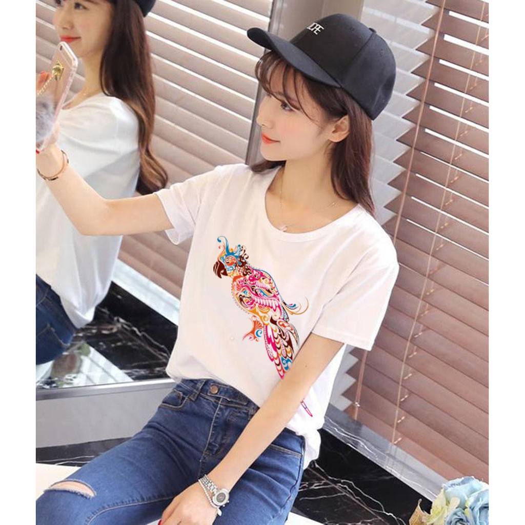 Áo thun Nữ in hình con vẹt sắc màu -Cotton Thun - Phong Cách - Dẽ Thương - Cá Tính
