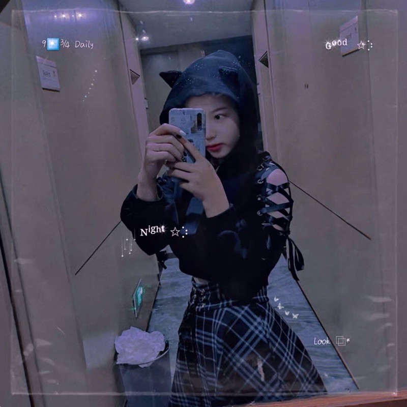 Set áo hoodie hở vai đan dây chéo + chân váy kẻ xoè Ulzzang đan dây cách điệu siêu chất ❤️