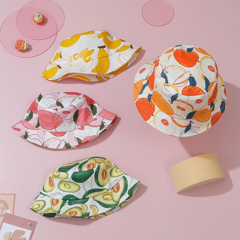 Mũ Tai Bèo Chống Nắng In Họa Tiết Trái Cây Có Dây Đeo Chống Gió Cho Trẻ Em