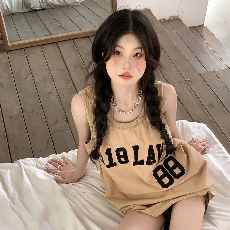 Jiashucheng Áo Thun Ba Lỗ Thể Thao Dáng Rộng In Chữ Phong Cách Hip Hop Mỹ Thời Trang Mùa Hè Cho Cặp Đôi