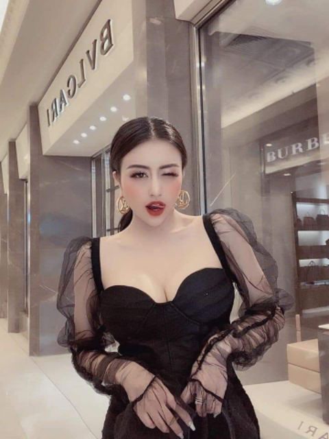 ĐẦM BODY TAY LƯỚI NHÚN