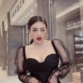 ĐẦM BODY TAY LƯỚI NHÚN
