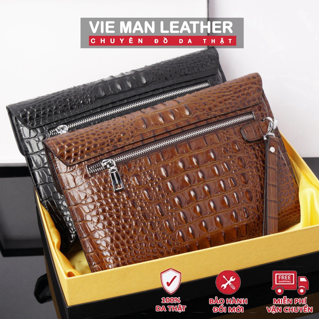CLUTCH CẦM TAY DA BÒ VÂN CÁ SẤU ĐỰNG VỪA IPAD - 1352529 - Da thật 100%