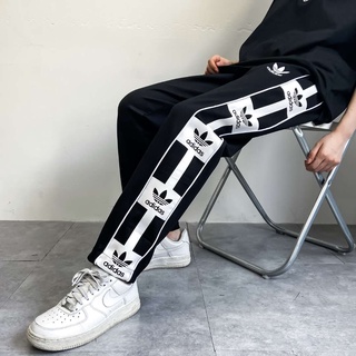 Adidas clover embroidered chain men's and women's wild wide-legged trousers