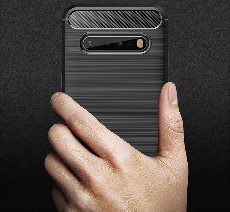 Lg V60 V50 V40 V30 V30S ThinQ Hybrid Slim Kết cấu chải mỏng bằng sợi Carbon Vỏ chống sốc mềm