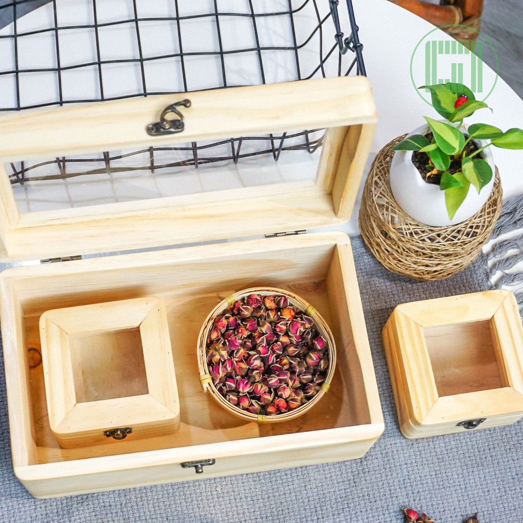 Hộp gỗ chữ nhật nắp kính mica - Hộp gỗ quà tặng - Goc Garden | BigBuy360 - bigbuy360.vn