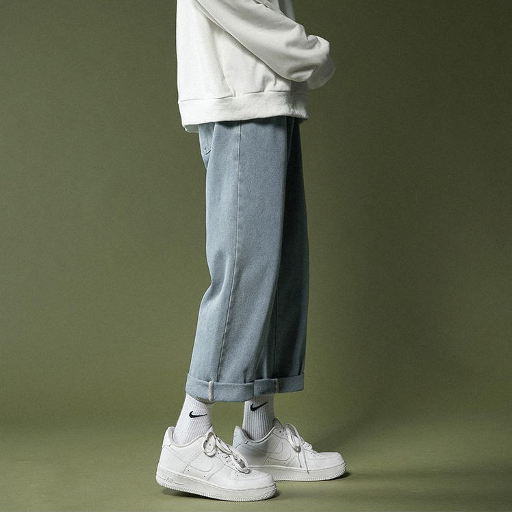 Men jeans Wide Leg denim pant Loose Straight Baggy men's jeans Streetwear Hip Hop casual Skateboard pants S-5XL Neutral trousers Spring pants for male students, Korean fashion, Capri Jeans, men's loose straight leg, men's pants for spring and Autumn