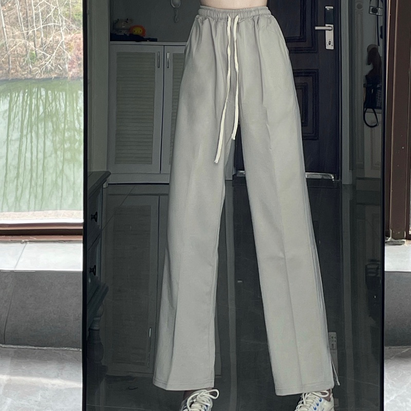SUXI Quần ống rộng Lưng Cao Màu Sắc Đơn Giản Thời Trang Mùa Hè Năng Động Trẻ Trung