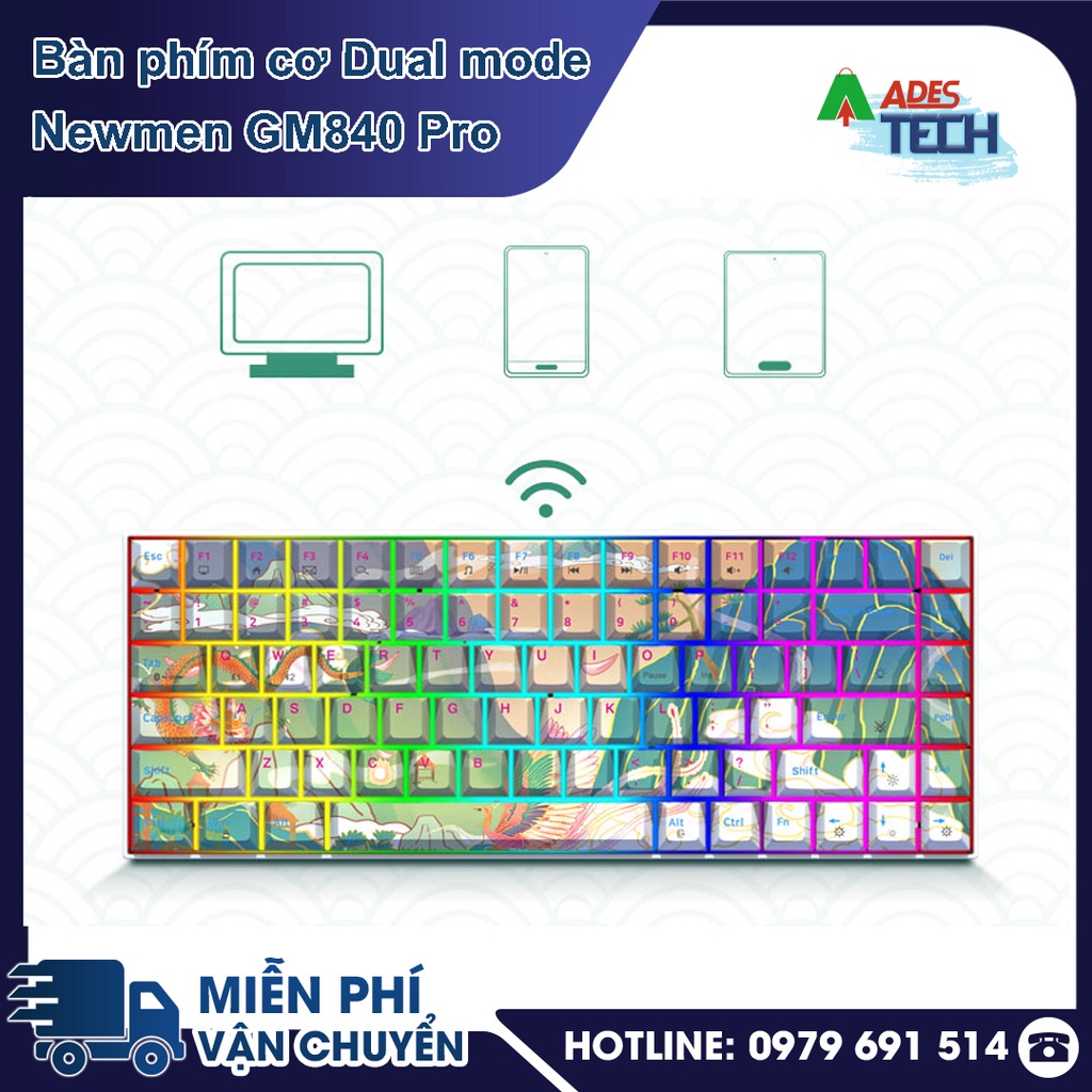 Bàn phím cơ không dây Dual mode Newmen GM840 Pro PHIÊN BẢN LONG PHỤNG SUM VẦY