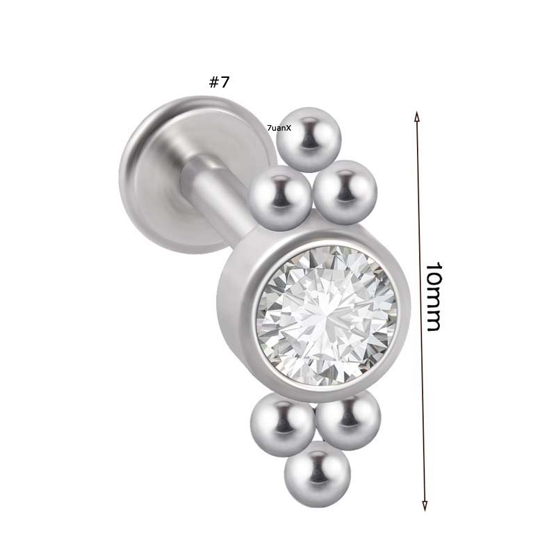 Khuyên môi bằng thép không gỉ đính đá zircon có độ dày thanh xỏ 1.2mm (16G)