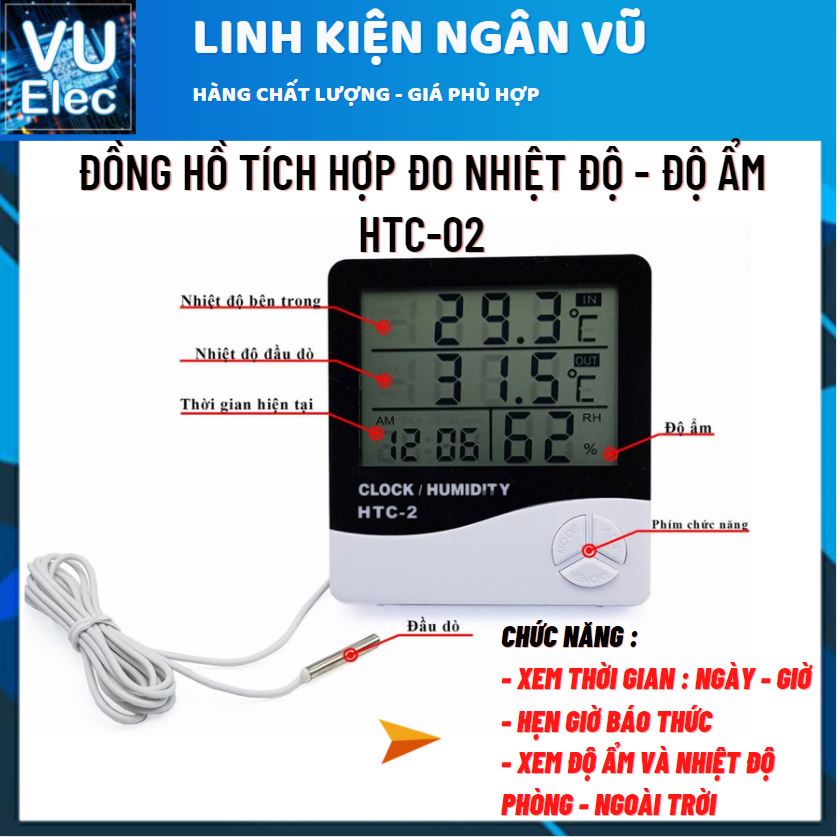 [HÀNG XỊN] Đồng hồ đo nhiệt độ, độ ẩm, thời gian thực HTC1, HTC2  có đầu cảm biến nhiệt bên ngoài