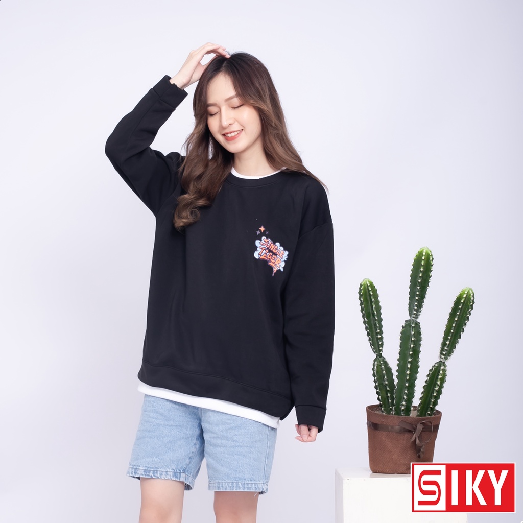 Áo sweater nữ chất nỉ tay phồng giả 2 vạt dưới phối chữ Jungle Tiger siêu xinh - SLIKY HX12 | WebRaoVat - webraovat.net.vn