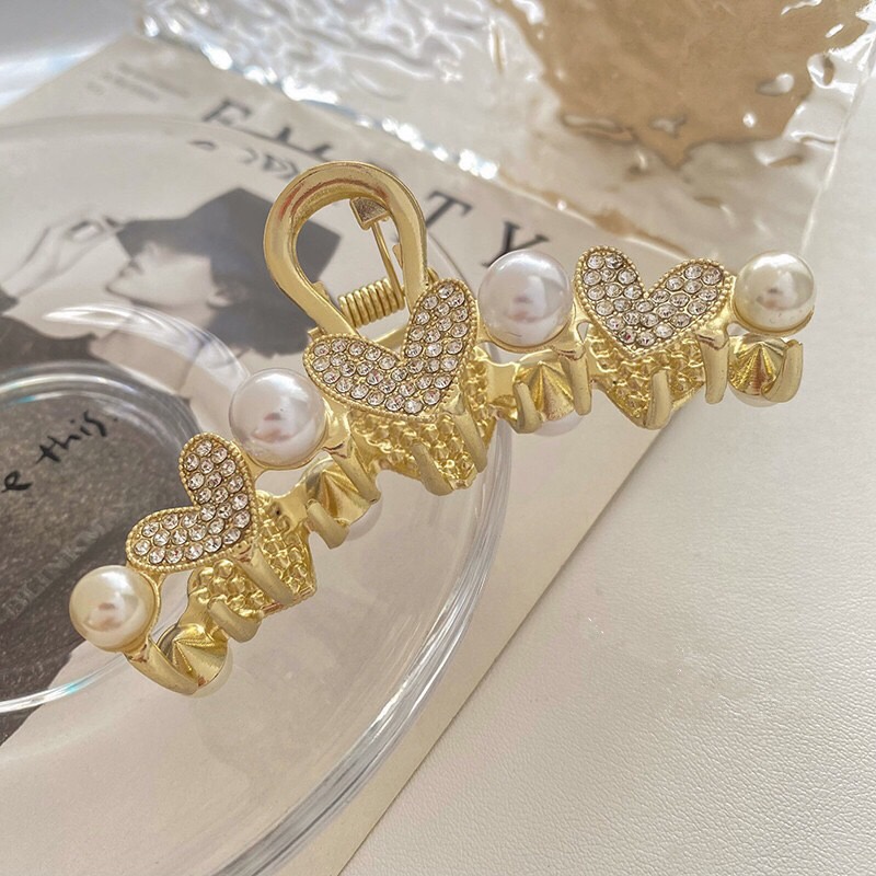 Kẹp Tóc Càng Cua Kim Loại Phong Cách Hàn Quốc (Hình Tim Đính Đá) Cho Bạn Gái Mẫu Mới Sang Chảnh Kẹp Mainia Shop