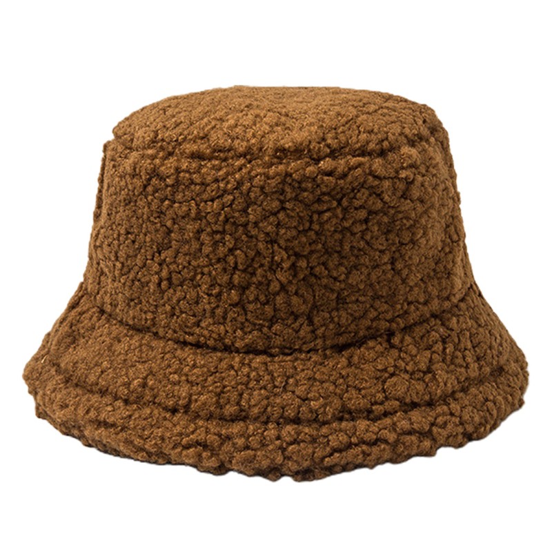 Women Thicken Fuzzy Plush Bucket Hat Solid Color Winter Warmer Fisherman Cap