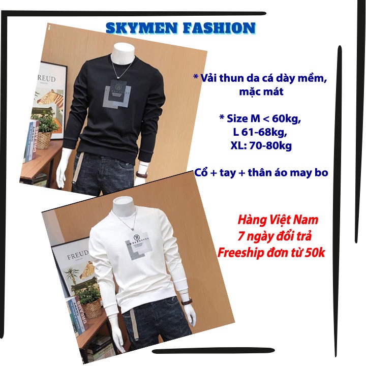 Áo thun nam tay dài cao cấp chất vải thun da cá dày dặn mềm mịn mặc mát  - ATDC01