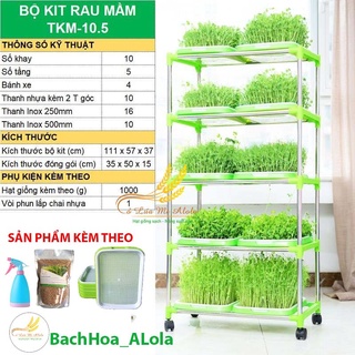 Bộ kệ đôi 10 khay - bộ kệ chuyên dụng dùng trồng rau mầm, trồng cỏ lúa mì thủy canh, tặng kèm khay, hạt giống, vòi xịt