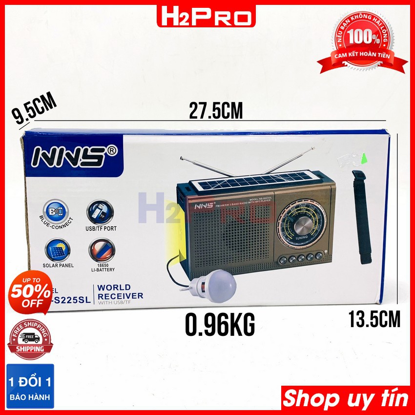 ĐÀI RADIO FM-AM-SW H2Pro NS-S225SL pin sạc năng lượng mặt trời, đài radio tích hợp loa Bluetooth-USB-Thẻ nhớ-đèn pin