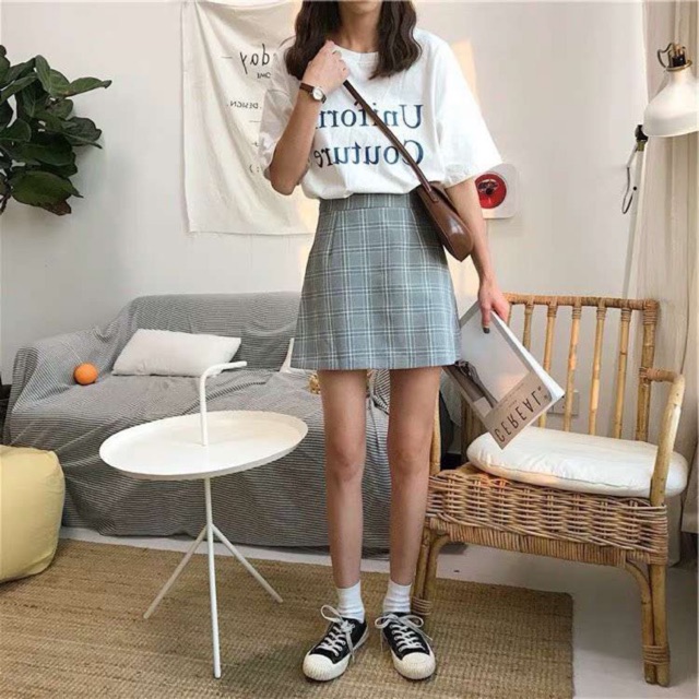 Chân váy kẻ dáng A