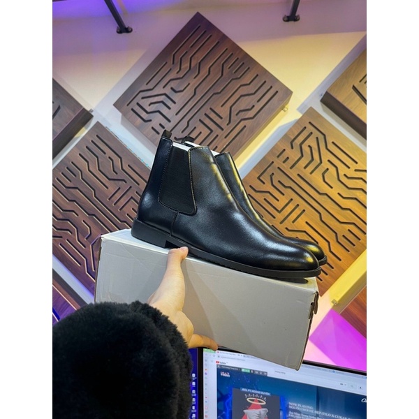 Giày bốt nam Chealsea Boots nam cổ chun bốt da cao cấp, Tăng chiều cao 5cm