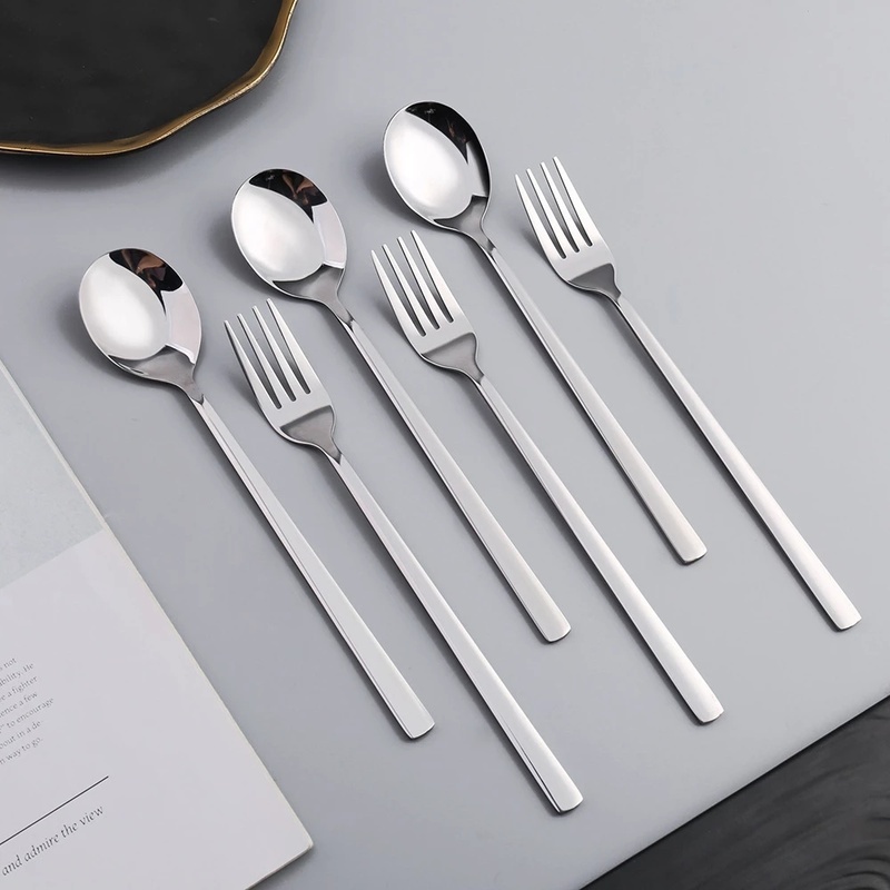 1 Muỗng Nĩa Bằng Thép Không Gỉ Cán Dài Hình Vuông