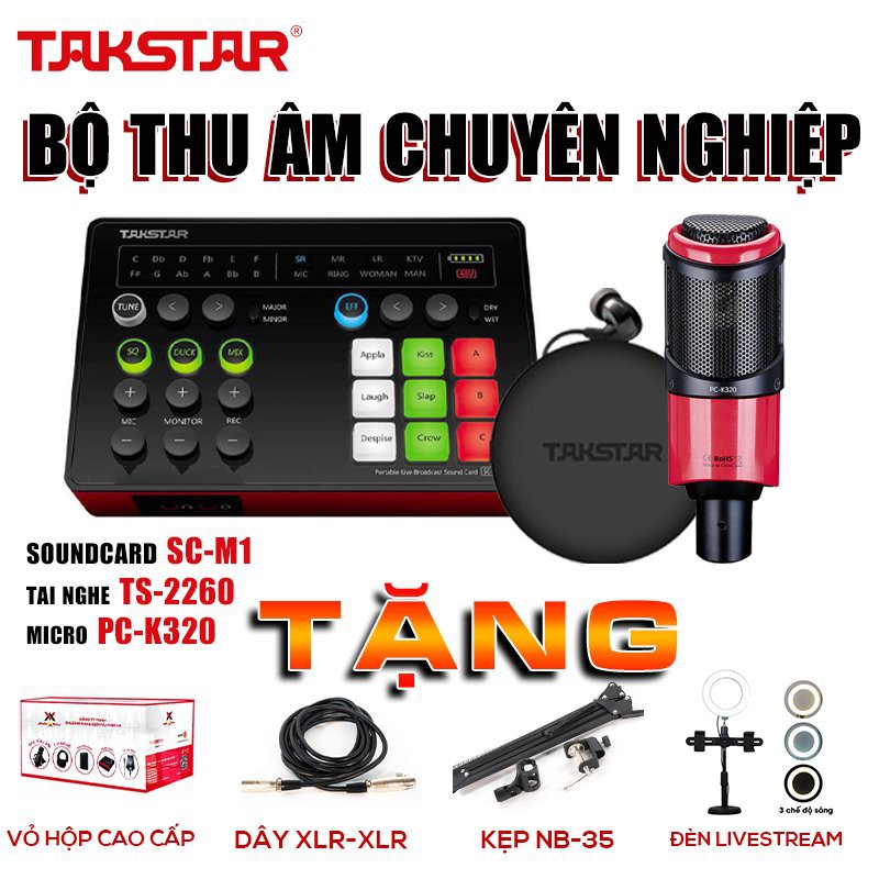 Combo mic thu âm, combo hát karaoke, combo mic hát livestream, sourdcard SC M1, micro PC K320