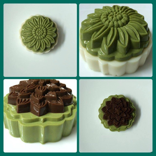 Khuôn rau câu trung thu HỒNG 9cm nhận xôi cơm, hộp đế đen đựng bánh  - Moon cake