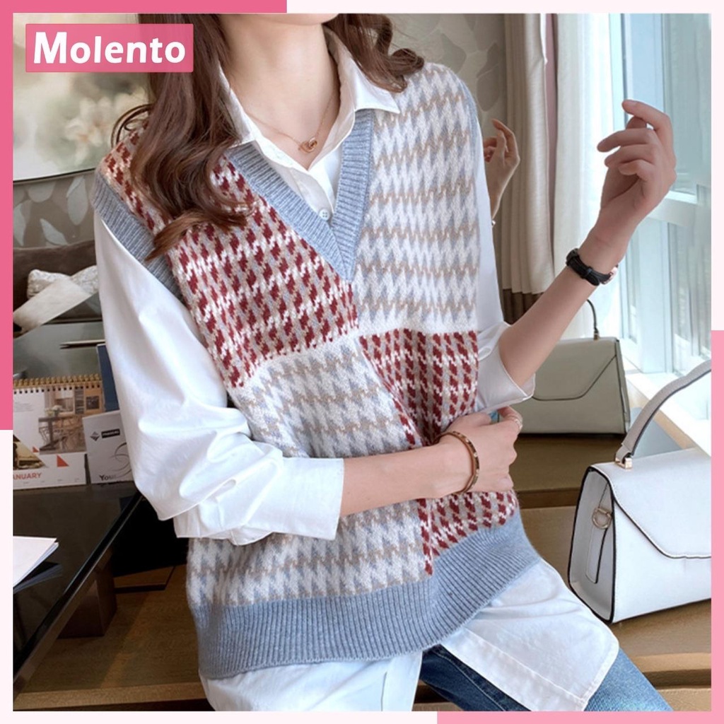 Áo Gile Len Nữ Ulzzang Hàn Quốc MOLENTO Áo Len Cổ V Dày Dặn, Mềm Mịn Cực Ấm Thời Trang Vintage - M68