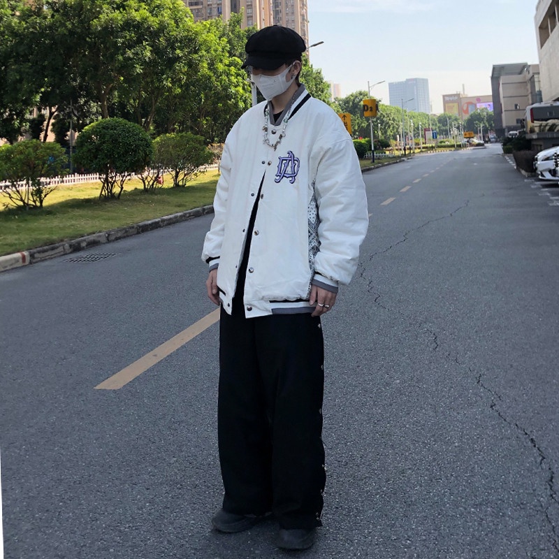 Áo khoác bóng chày thêu chữ và hoa phong cách Hip Hop đường phố năm 2021 chất lượng cao cho nam