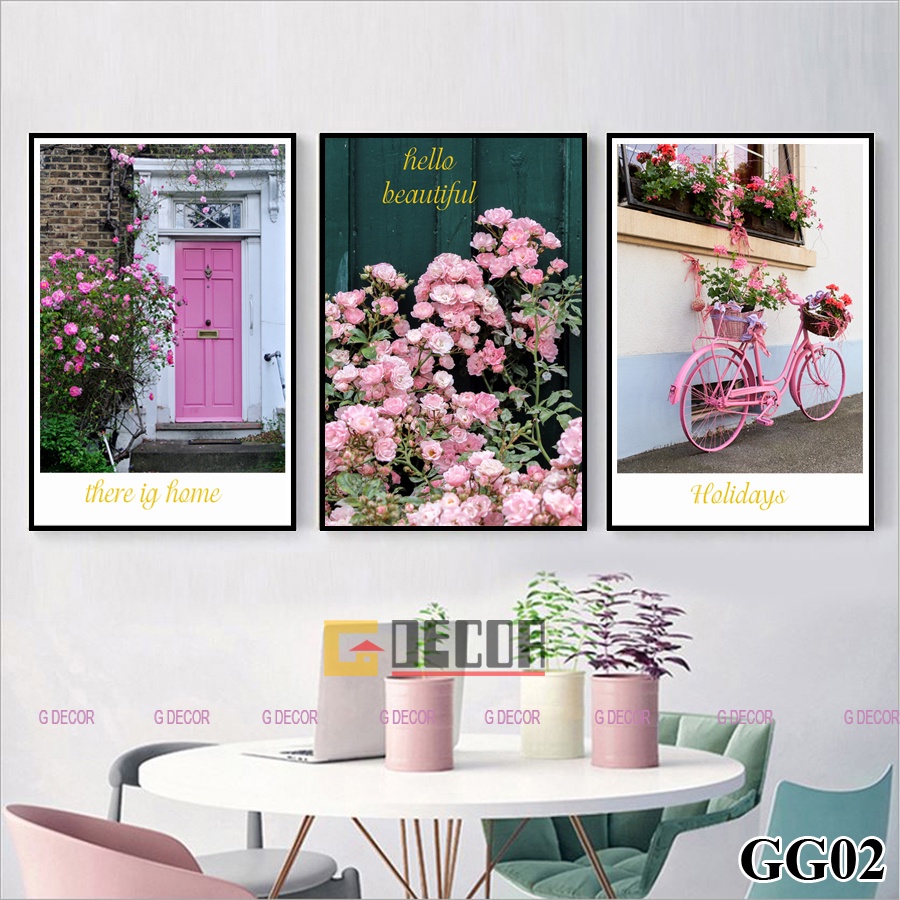 Tranh treo tường canvas khung gỗ 3 bức phong cách hiện đại Bắc Âu 162, tranh hươu tài lộc trang trí phòng khách, spa