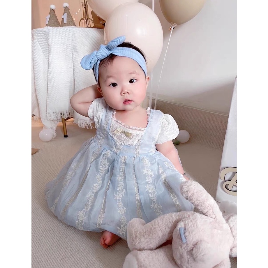 Váy bé gái dáng xòe tay bồng công chúa viền cổ bèo nhún VX10 - BÉ NHÀ THỊ