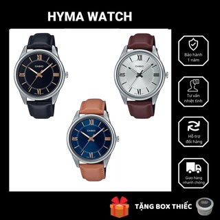 Đồng hồ nam dây da Casio MTP V005L Mặt số la mã Đen-Trắng-Xanh Bảo hành 1 năm Hyma watch
